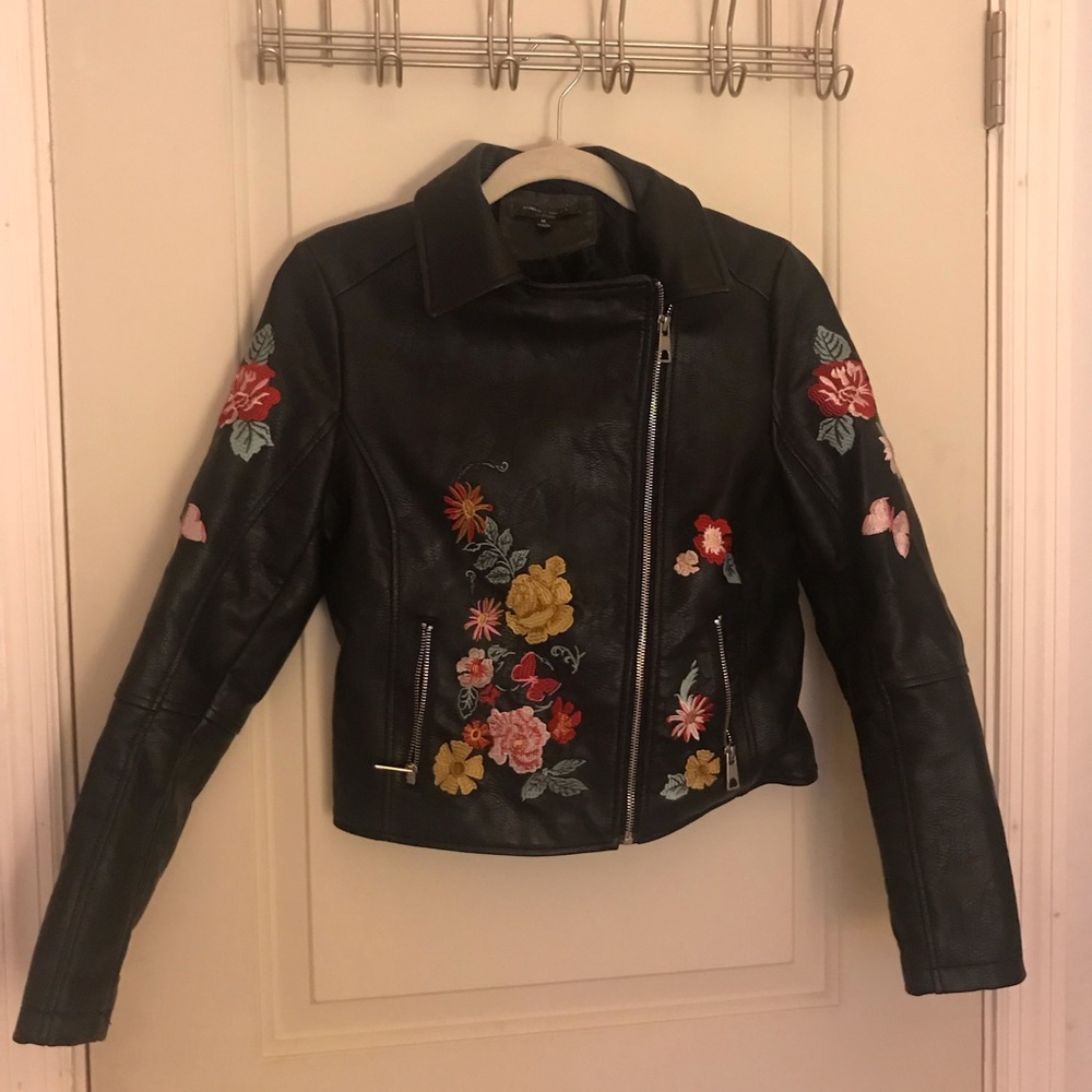 Embroidered leather jacket